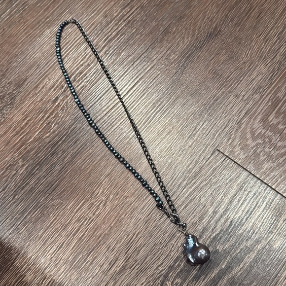 🧋Verameat black pearl and chain necklace adjustable with black baroque pearl - Picture 8 of 11